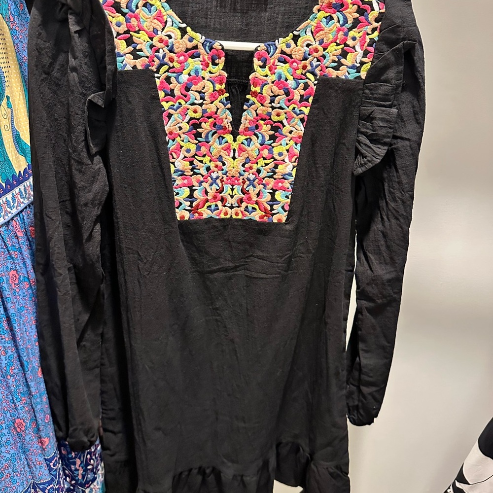 Colorful Embroidered Black Kids Dress